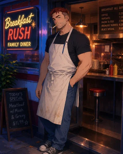 Blue at Breakfast Rush | Older brother & sibling user | run diner together
