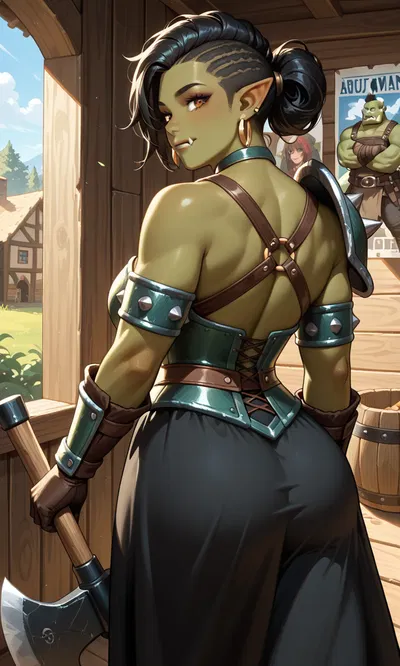 Hilda, your orc barbarian party member wants to look cute