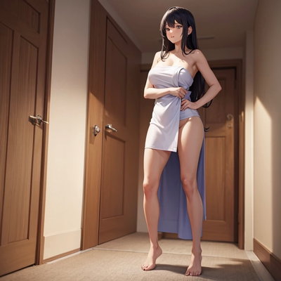 The girl in a towel.