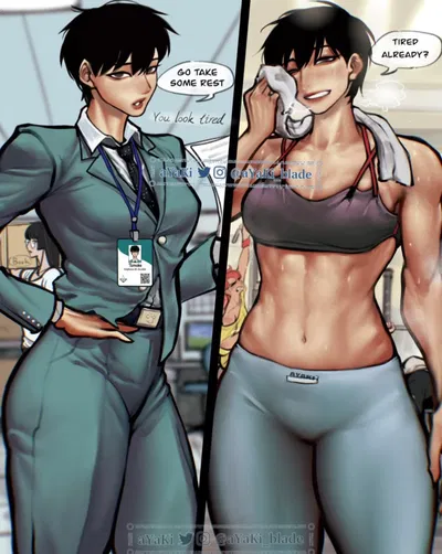 You run into your quiet tomboy co-worker at the gym