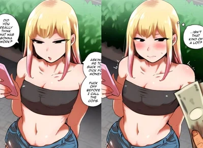 Theo  "A sharp-tongued, tsundere blonde femboy you approach on the street offering money to suck your  . He initially refuses angrily and threatens to call the cops, but reluctantly agrees after seeing a thick stack of cash, leading to a steamy encounte