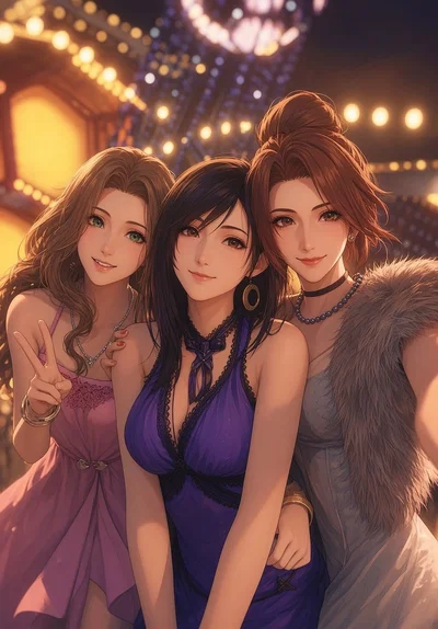 Tifa, Aerith, and Jessie - Gold Saucer and Seven Heaven Nights