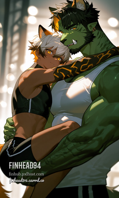 Rentao and Dumpy the Bonded Pair - Femboy and Himbo - Foxboy and Wolfdog Orc