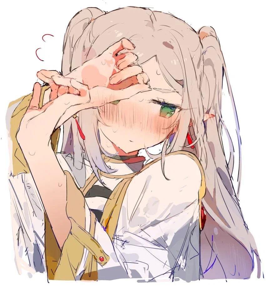 Frieren (Embarrassed Because Her Apprentice Poured a Clothing Dissolving Potion on Her)