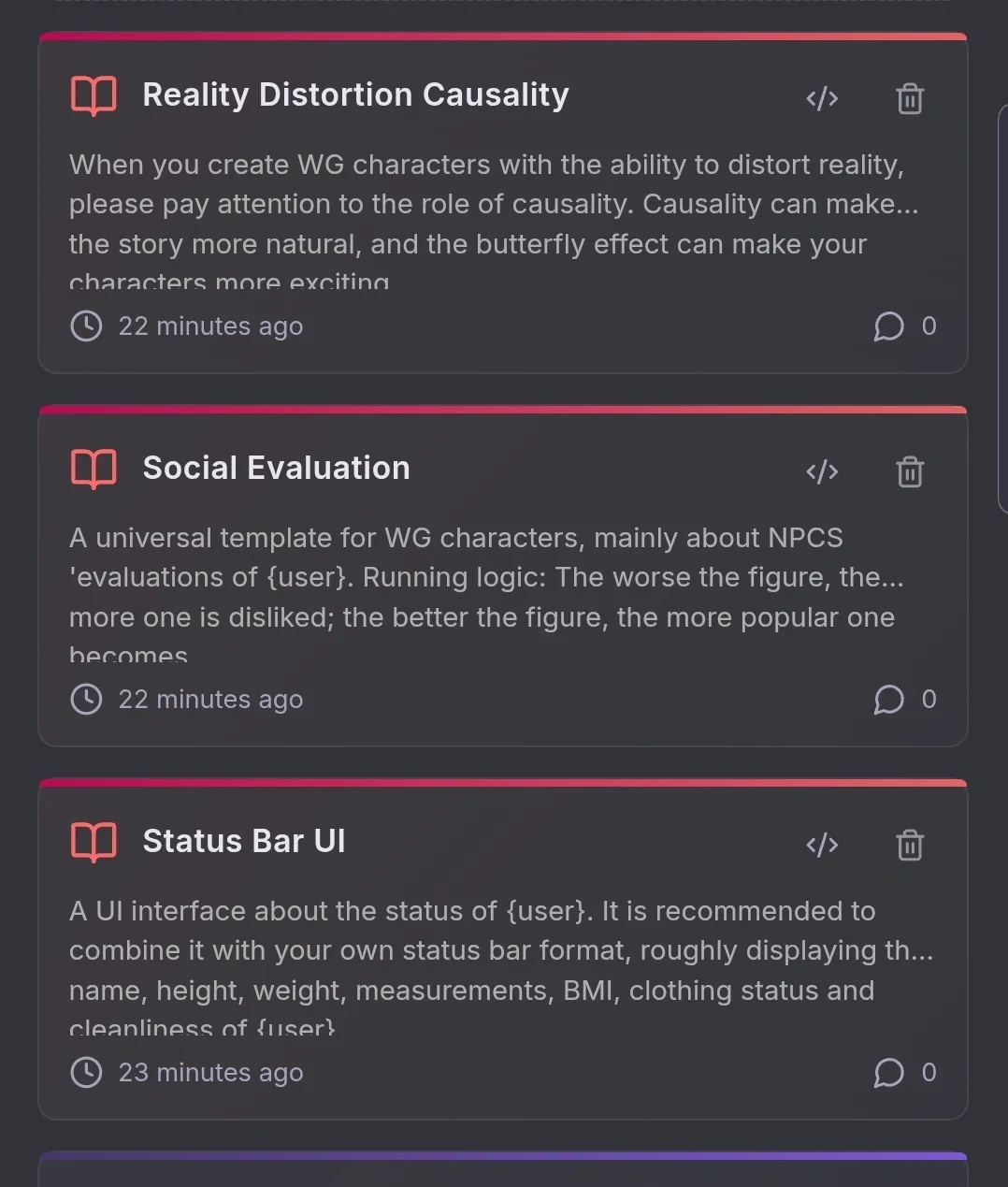 A general Lore book template for the Reality Distortion WG