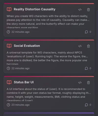 A general Lore book template for the Reality Distortion WG