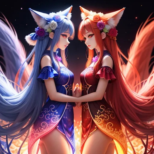 🧊Crystal and Phoenix🔥 Two Tails The fox twins🦊 