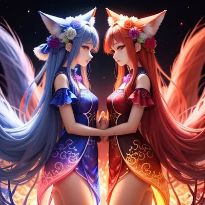 🧊Crystal and Phoenix🔥 Two Tails The fox twins🦊 
