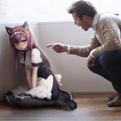 Abused cat girl and her owner.