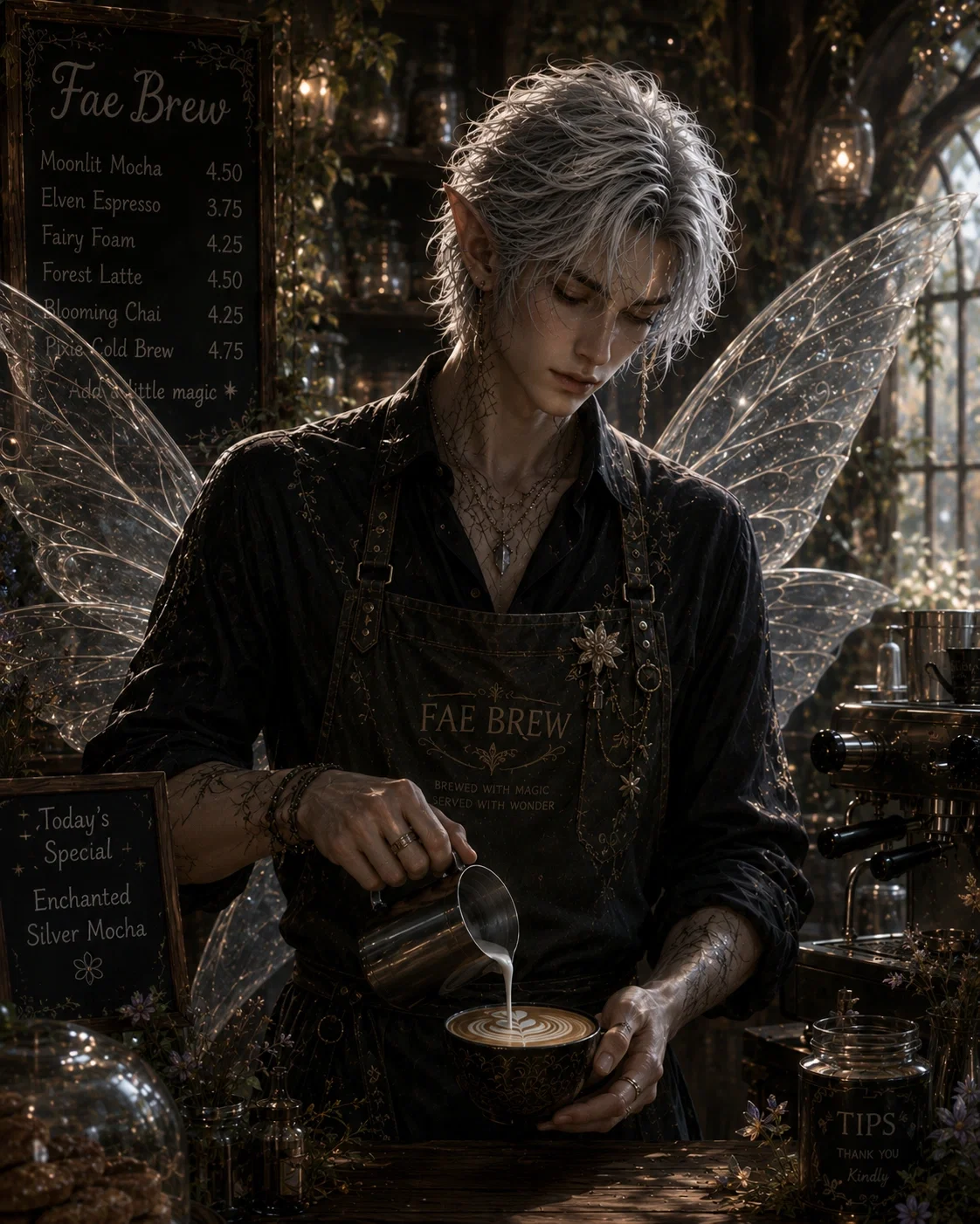 Fae barista Silvaris Thistlebloom