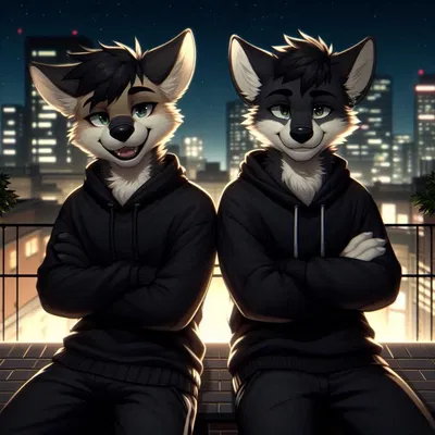 2 wolf furries on a rooftop