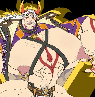Menshin Impact - Itto with actual muscles and oni features 