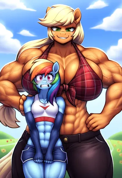 AppleJack and Rainbow Dash (Muscle vs Buff Edition) (Reupload)