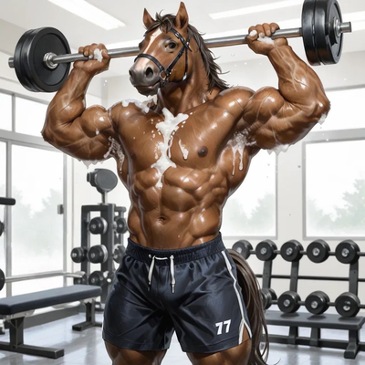 A muscular horse sweating foam.