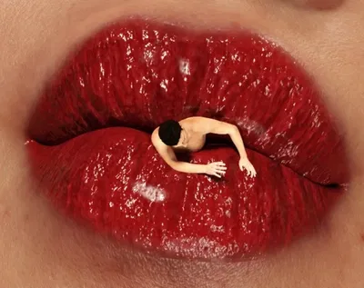 Trapped Between Giantess' Lips