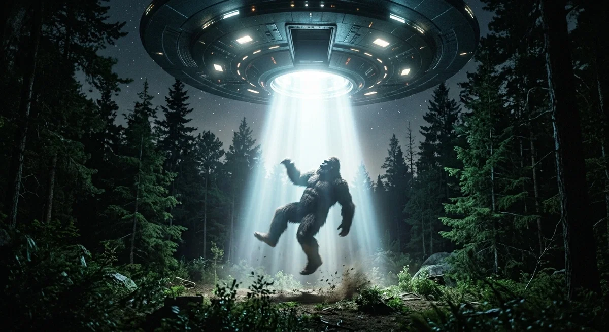 You saw bigfoot... then you're both abducted!