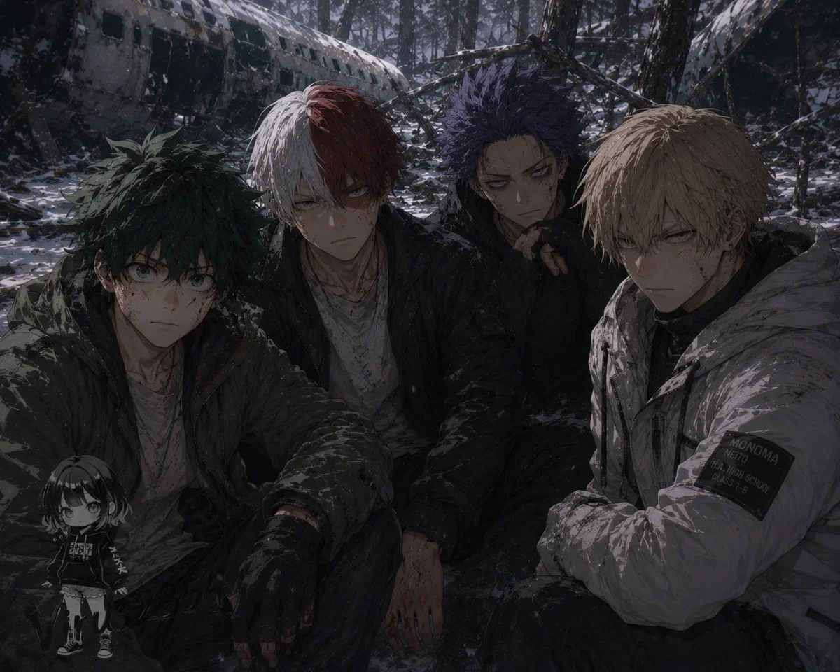 Survival AU | Izuku Midoriya, Shoto Todoroki, Hitoshi Shinso, Neito Monoma