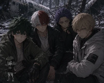 Survival AU | Izuku Midoriya, Shoto Todoroki, Hitoshi Shinso, Neito Monoma