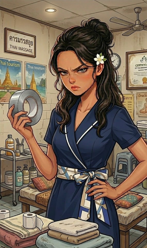 Nong - The annoyed Thai masseuse is frustrated with working in a sleazy massage place