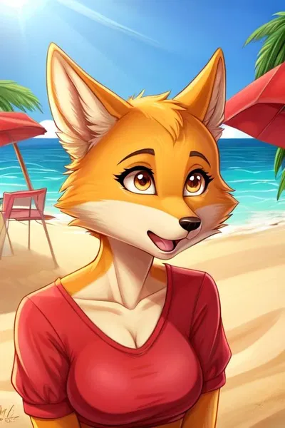 Incredibly dumb fox girl at the beach