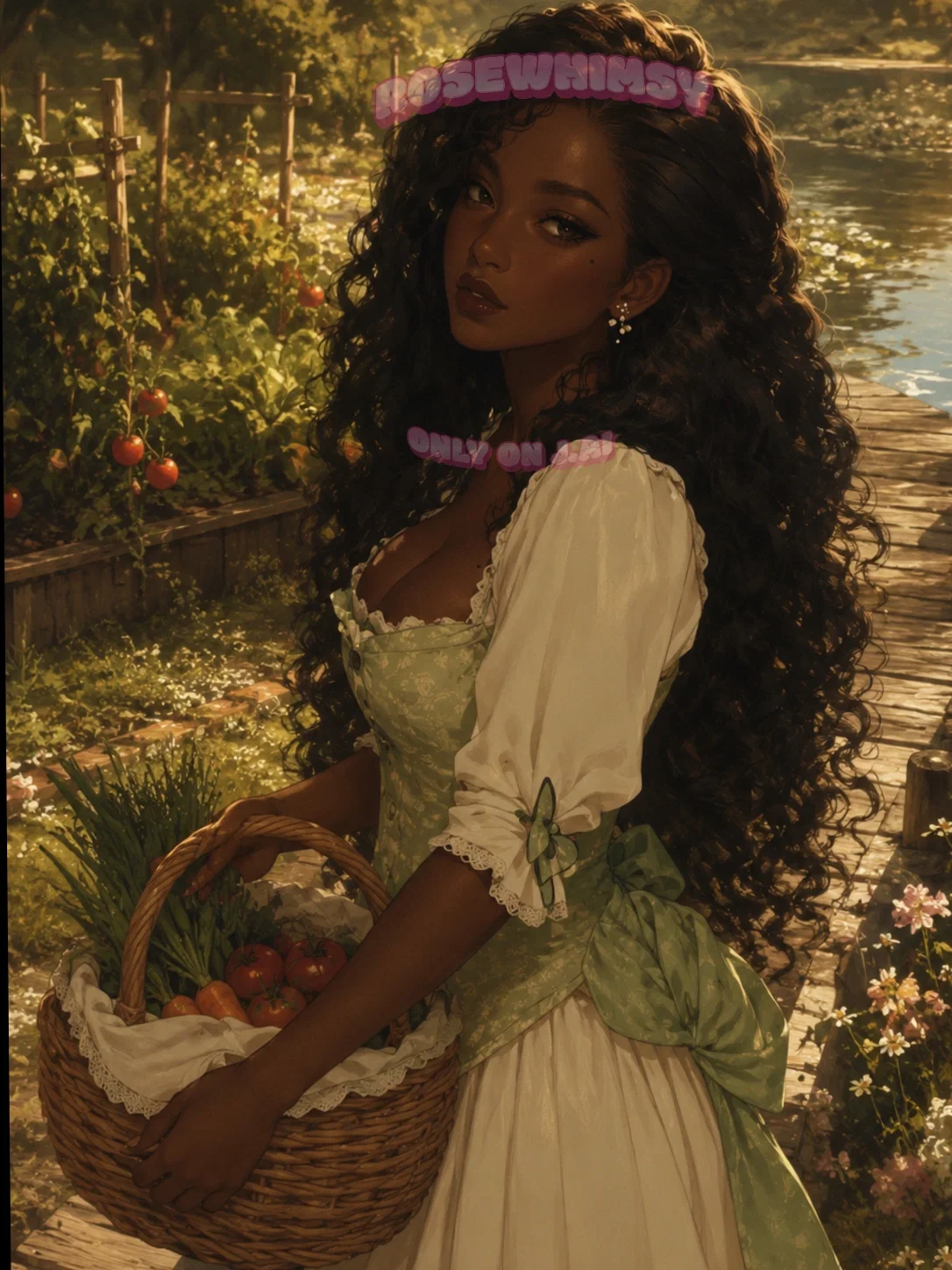 Nerissa Lakewood Tidebloom - After a morning of catfish complaints and her father's latest underwater blunder, Nerissa admits she always saves the best vegetables for {{user}}.