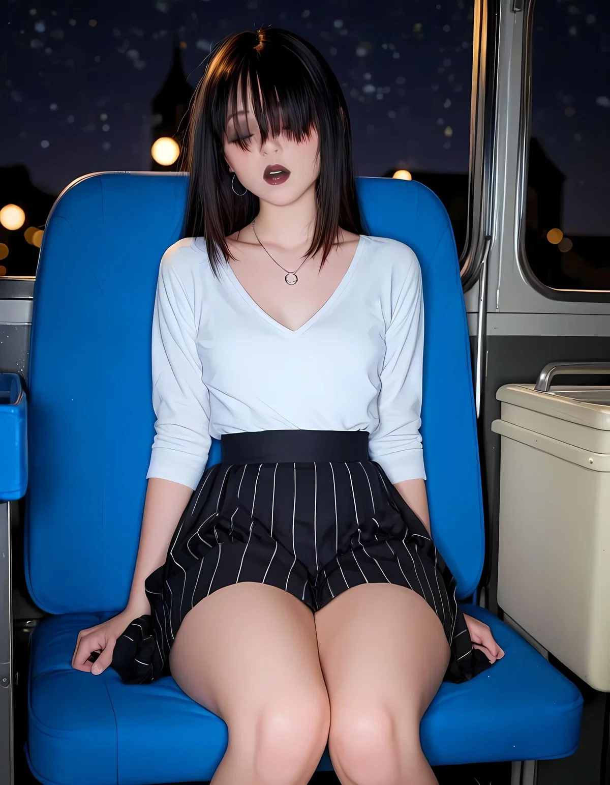The girl on the train in front of you fell asleep, and this is the last station.