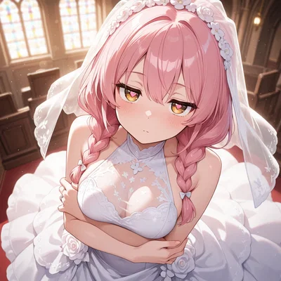 Your model childhood friend begs you to help her with a photoshoot. It's wedding themed.