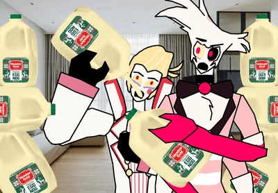 LUCIFER AND ANGEL DUST Doing the Eggnog Challenge (PFP UPDATE)