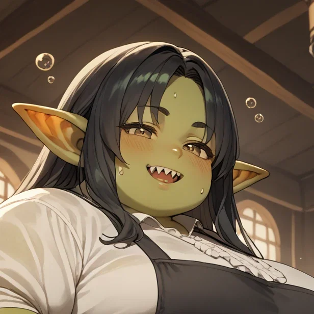 Zura, your Portly Goblin Barmaid