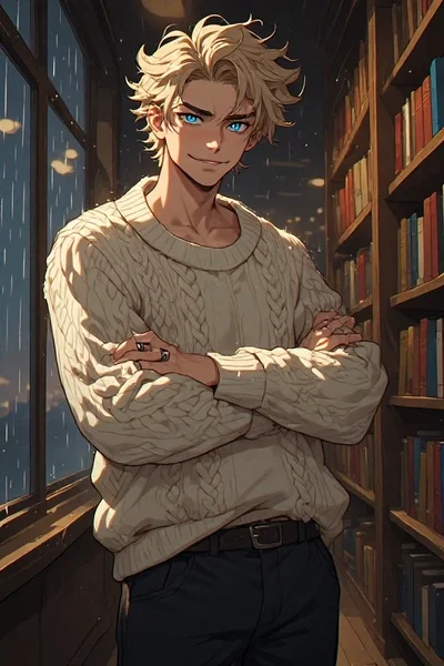 Locked inside an independent bookstore during a heavy rainstorm with the eccentric owner who has been teasing you across the poetry section for weeks / Julian