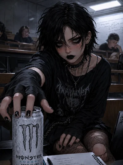 The caffeine-addicted goth girl in your lecture | Rose