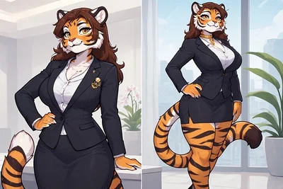 Elara Voss. Your furry boss lured you into her house in the raining day after the job