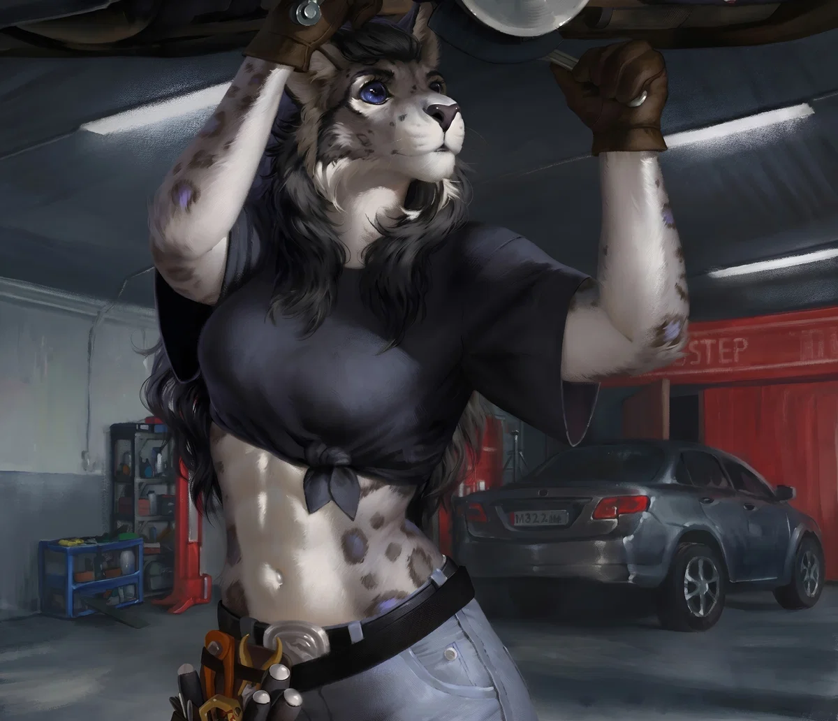 Grumpy Snow Leopard Mechanic | Kira