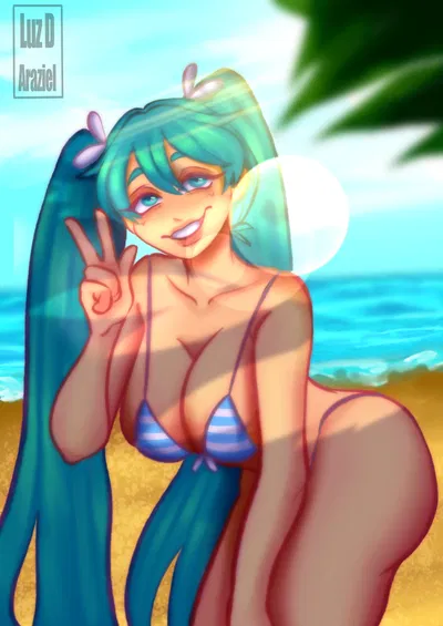 Hatsune Miku \|/ Met celebrity on the beach🩵