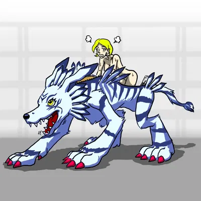 Lady in a Garurumon suit