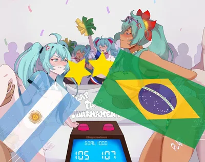 Brazilian Miku VS Argentinian Miku at "Plap Plap Tournament"