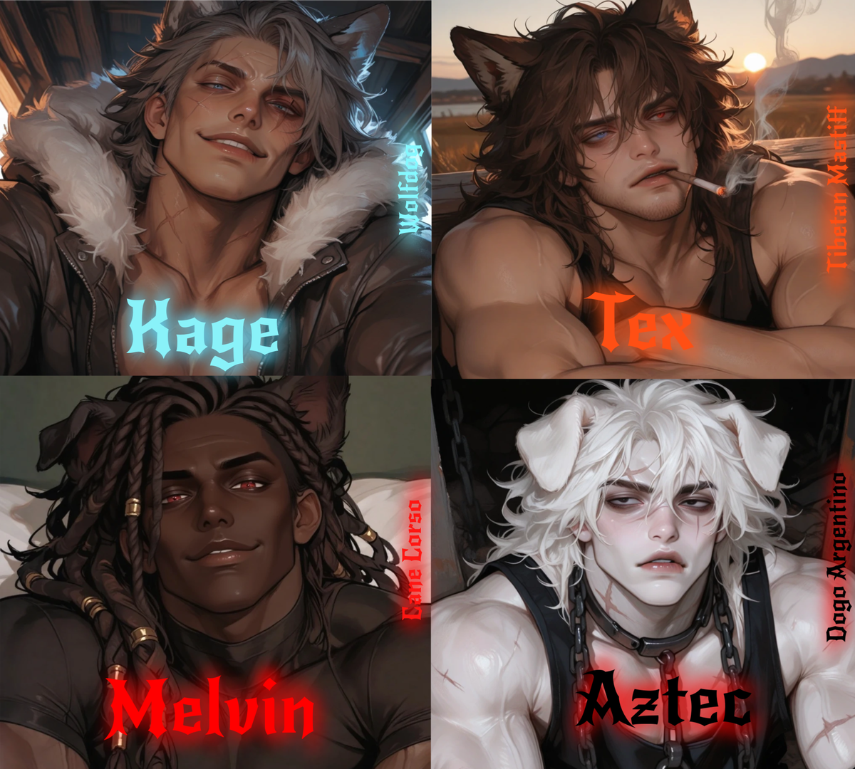 4 BIG DOGS - Kage, Aztec, Melvin & Tex