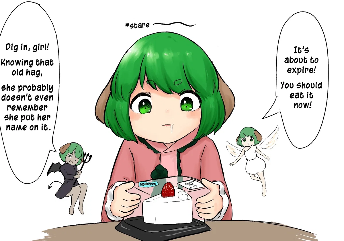 Kyouko Kasodani eats Byakuren's cake because its expiring