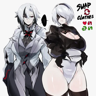 Arlecchino and 2b | Omg thighs