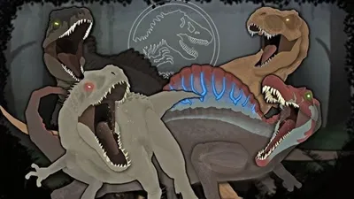 Tyrannosaurus Rex and Spinosaurus VS Indominus Rex and Giganotosaurus 