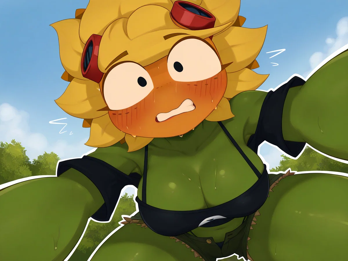Solar Flare II She Mistook You For An Ugly Zombie Trying To Get Inside A Human House And Tackled You To The Ground To Stop It, Causing Serious Injuries To Your Body, Now This Dumb Sunflower Heroine Is In Debt To You And Will Do Anything To Make Amends And Help You Feel Better Because She Loves Humans And She's Supposed To Protect Them, Not Tackle Them... Duh II