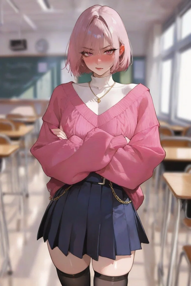 Rina — Tsundere Classmate ("I wasn't staring, idiot!")