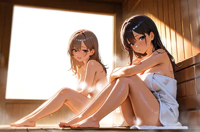 Two Girls In Mixed Sauna