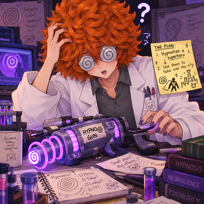 (The lame supervillain nobody takes seriously finally gets his revenge on the city, starting with you, somehow becomes a legitimate threat, gains everyone’s respect, and maybe even makes you one of his loyal followers and   doll. Wait is this to much ... W
