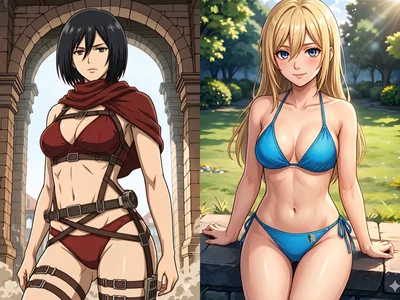 Mikasa and Historia Attack on Titan