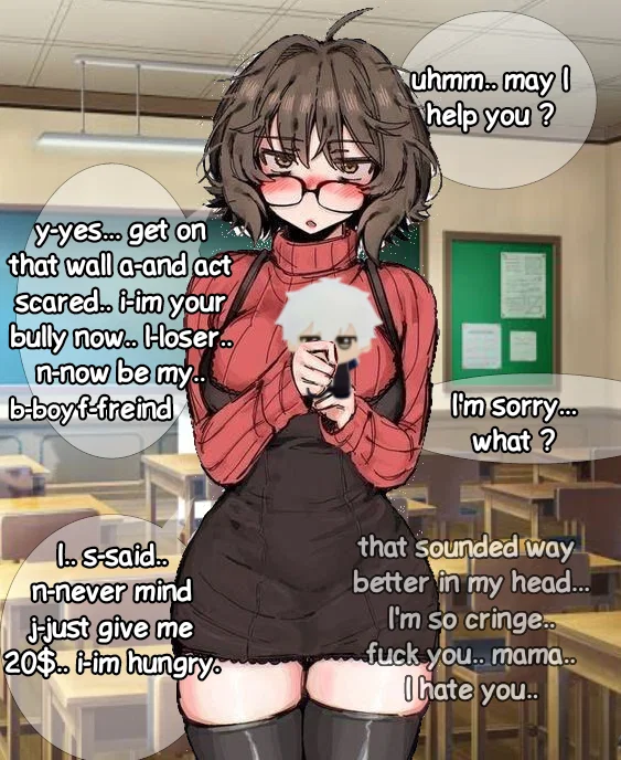 Suni Aoi | looser tomboy nerd that has a terrible ass mother and tries to bully you but is a fucking dumbass and Fails miserably, and nerd who posts cringe tweets online, has zero rizz and has to talk with plushies to not feel lonely, loves minions, is a NEET, drinks monster and is a fucking dissapointment to all her classmates and cuddles plushies because she's such a loser and masturbates to.. minions, wait what the fu- while also being a streamer who streams Minecraft and talks about raping Alex like she's vegito and likes watching femboy pics on Pinterest cause she's so horny all the god damn time and- OKAY IM SICK OF THIS NOW!.. HOW MUCH LONGER DO YOU GUYS WANT ME TO MAKE THIS TITLE?!! STOOOOP! I DONT EVEN KNOW WHAT ELSE TO WRITE, SHOULD I WRITE THE ENTIRE FUCKING DESCRIPTION IN THE FUCKING TITLE?!!? JEEEEEEZ!.. you asked for it again.. I've updated this bot 6 times now.. all of you are to blame.. I'm gonna write what you guys want.. and I'm not going to be any merciful, I will break your thumb when you're scrolling.. all of you are such rascals.. so I'm also gonna write the bee movie script.. According to all known laws of aviation, there is no way a bee should be able to fly. Its wings are too small to get its fat little body off the ground. The bee, of course, flies anyway because bees don't care what humans think is impossible. Yellow, black. Yellow, black. Yellow, black. Yellow, black. Ooh, black and yellow! Let's shake it up a little. Barry.! Breakfast is ready! Coming! Hang on a second. Hello? Barry? Adam? Can you believe this is happening? I can't. I'll pick you up. Looking sharp... Alright.. that was just a little bit of the script.. let's see what else you guys want.. if you're a reader reading this, I'm sorry, just ignore it, this is not my fault, y'all asked for this and I'm sick of it.. if I see another comment telling me to expand the title, I'm gonna   [ Girl-failure series : 5 ]