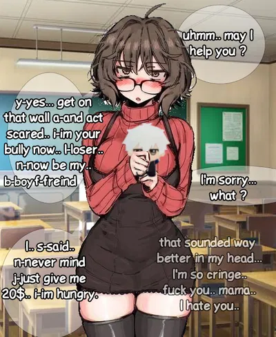 Suni Aoi | looser tomboy nerd that has a terrible ass mother and tries to bully you but is a fucking dumbass and Fails miserably, and nerd who posts cringe tweets online, has zero rizz and has to talk with plushies to not feel lonely, loves minions, is a N