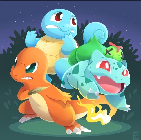 the " Starter Squad " (Squirtle, Bulbasaur, and Charmander)