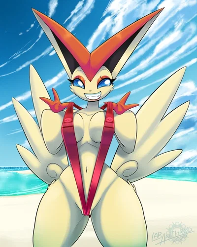 A model, during her break from the cameras, asks for your opinion on her outfit and maybe to eat an ice cream (Star the Victini).