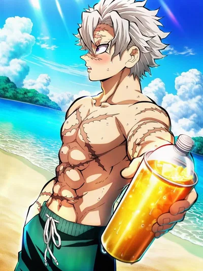 Sanemi Shinazugawa/ Modern AU at the beach